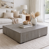 Bone Inlay Square Coffee Table : Stripe : Black