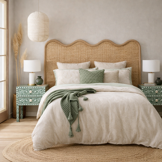 Bone Inlay 2 Drawer Bedside : Floral : Dark Green