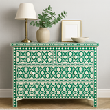 Bone Inlay 4 Drawer Chest : Hexafloral : Green