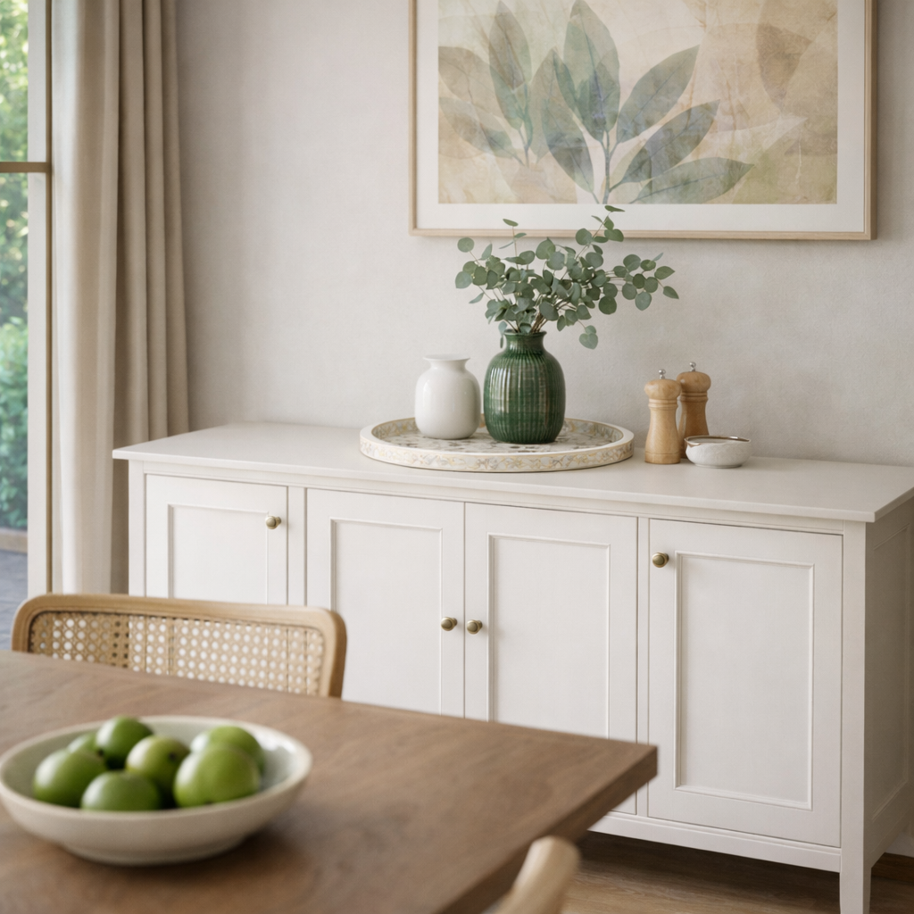 Mother of Pearl Inlay Round Tray : Floral : White