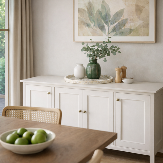 Mother of Pearl Inlay Round Tray : Floral : White