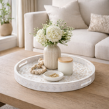 Mother of Pearl Inlay Round Tray : Floral : White
