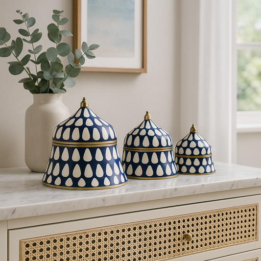 Bone & Brass Moghul Box : Varsha : Navy