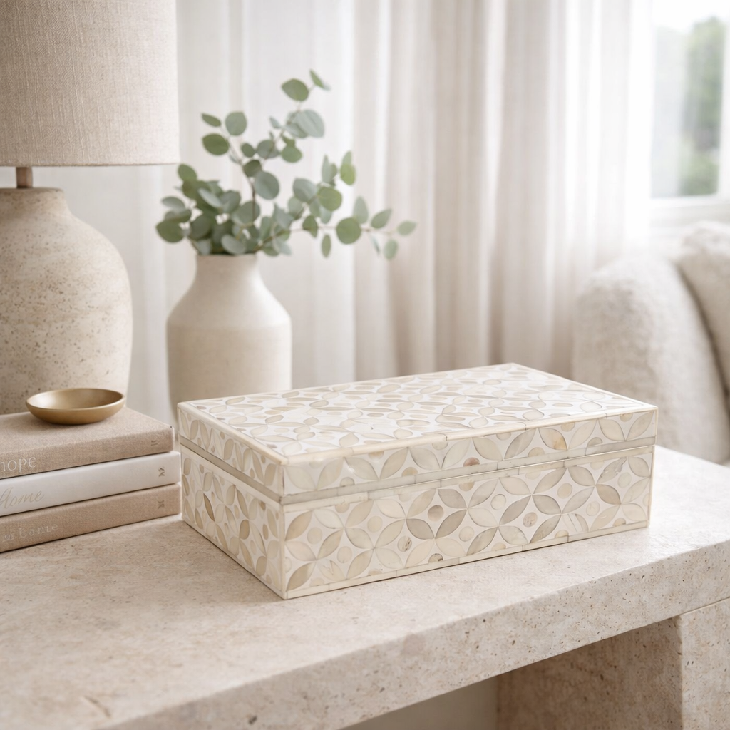 Bone Inlay Box : Starburst : White