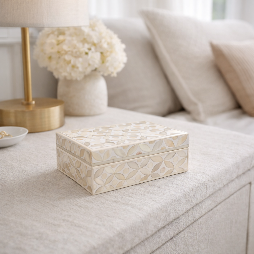 Bone Inlay Box : Starburst : White