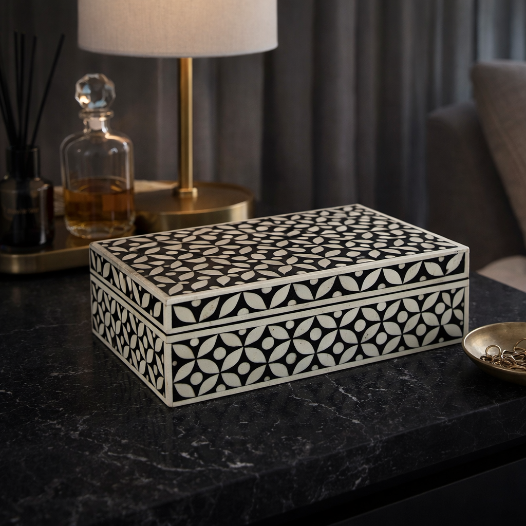 Bone Inlay Box : Starburst : Black