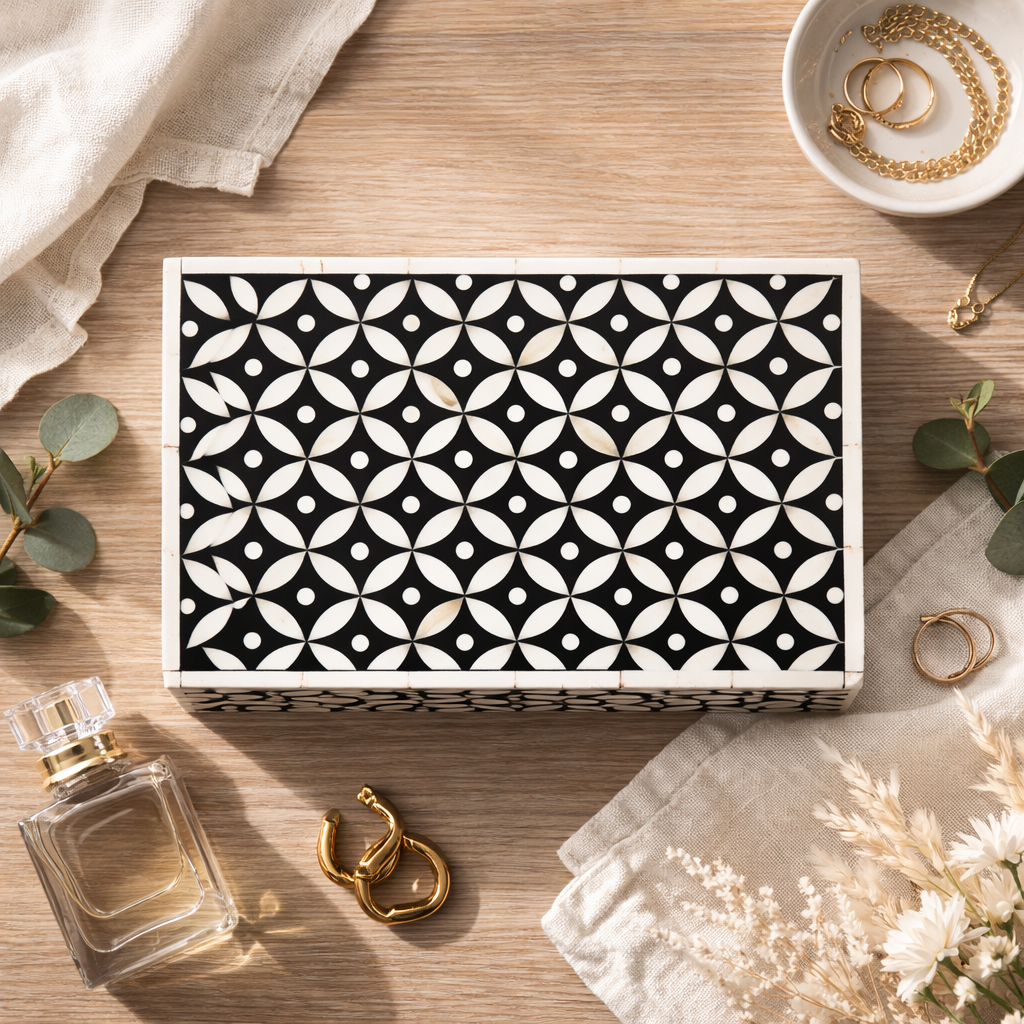 Bone Inlay Box : Starburst : Black