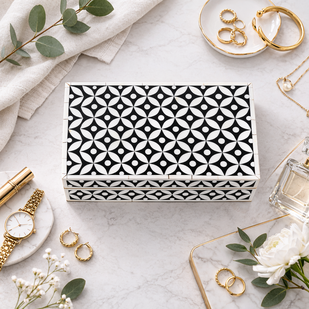 Bone Inlay Box : Starburst : Black