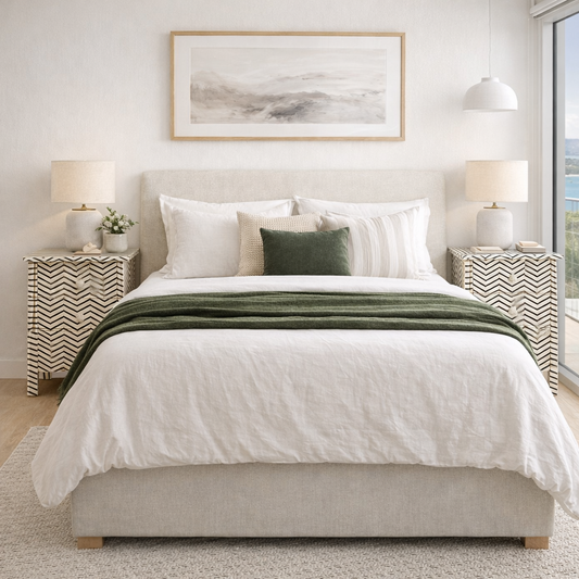 Bone Inlay 3 Drawer Bedside Chest : Zig Zag : Black