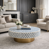 Bone Inlay Round Coffee Table : Tri-Square : Marine Blue
