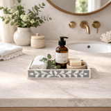 Bone Inlay Mini Tray : Floral : Grey