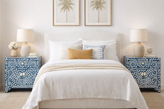 Bone Inlay Peacock Bedside Cabinet/Side Table