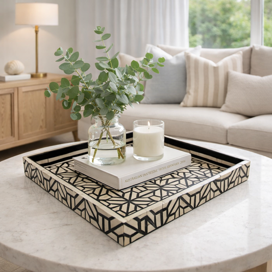 Bone Inlay Rectangular Tray : Tessellated Star : Black