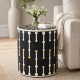 Bone & Brass Inlay Round Side Table : Black
