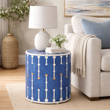 Bone & Brass Inlay Side Table : Blue