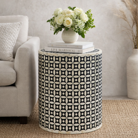 Bone Inlay Side Table : Starburst : Black