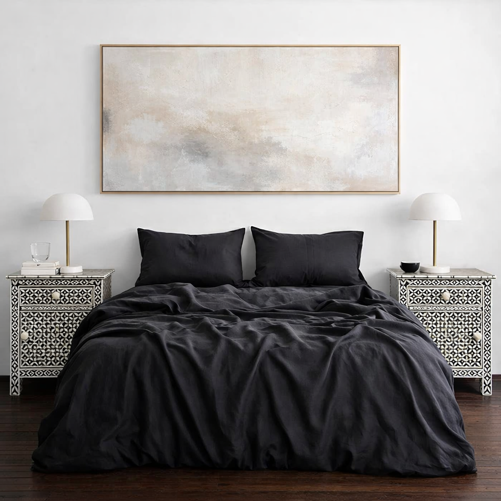 Bone Inlay Large Bedside Cabinet : Starburst : Black