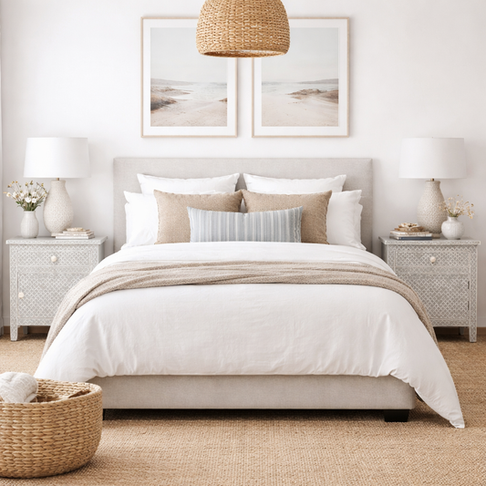 Bone Inlay Large Bedside Cabinet : Scallop : Grey