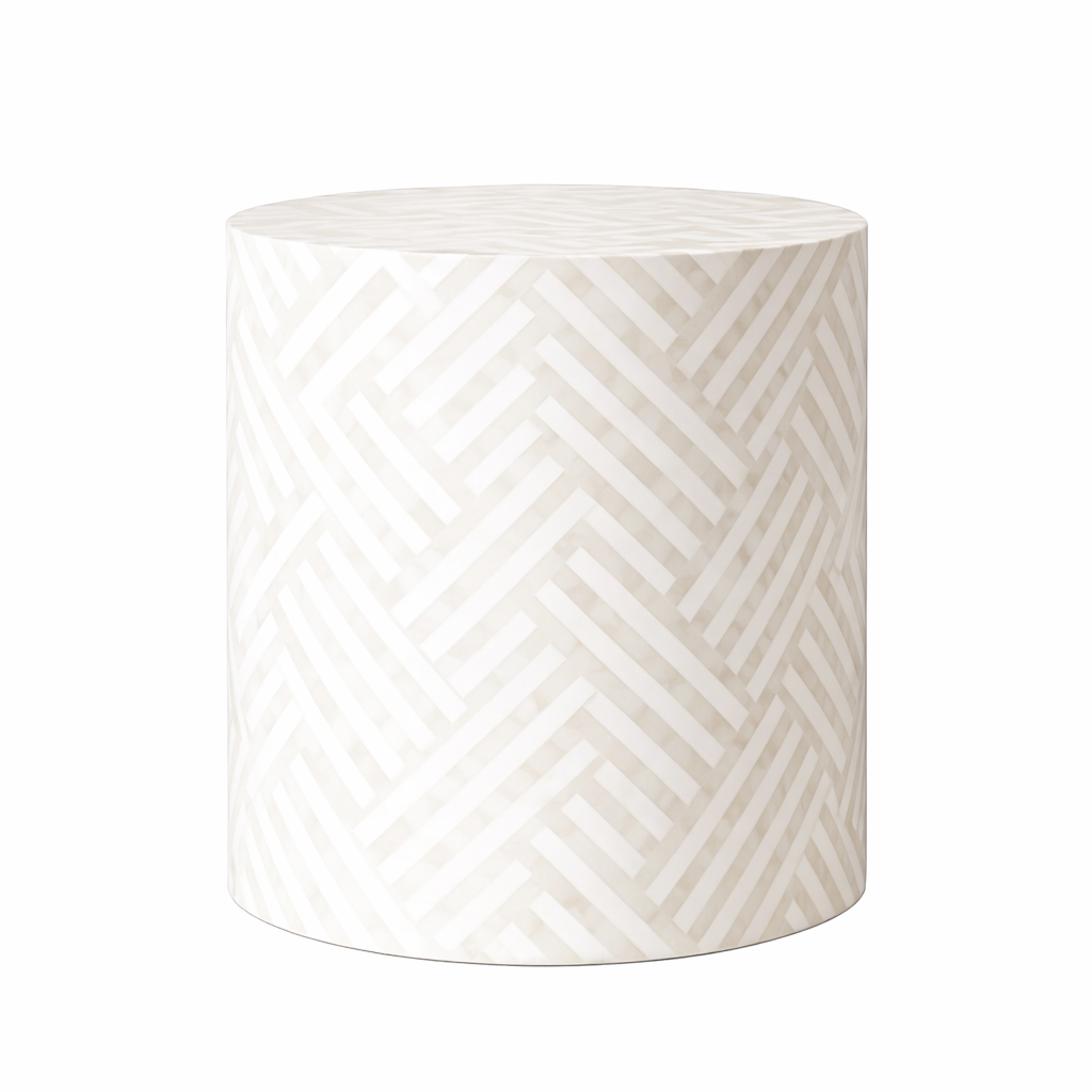 Bone Inlay Lamp Table : Criss Cross : White