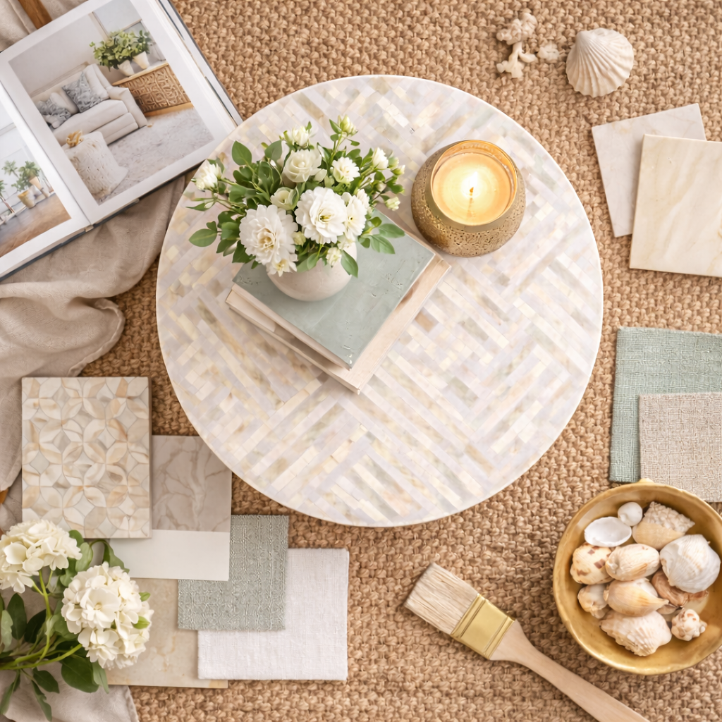 Bone Inlay Lamp Table : Criss Cross : White