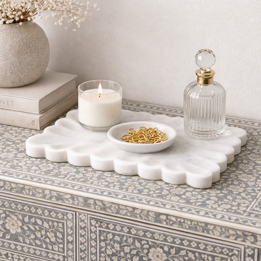 Marble Rectangular Plate : Camelia : White