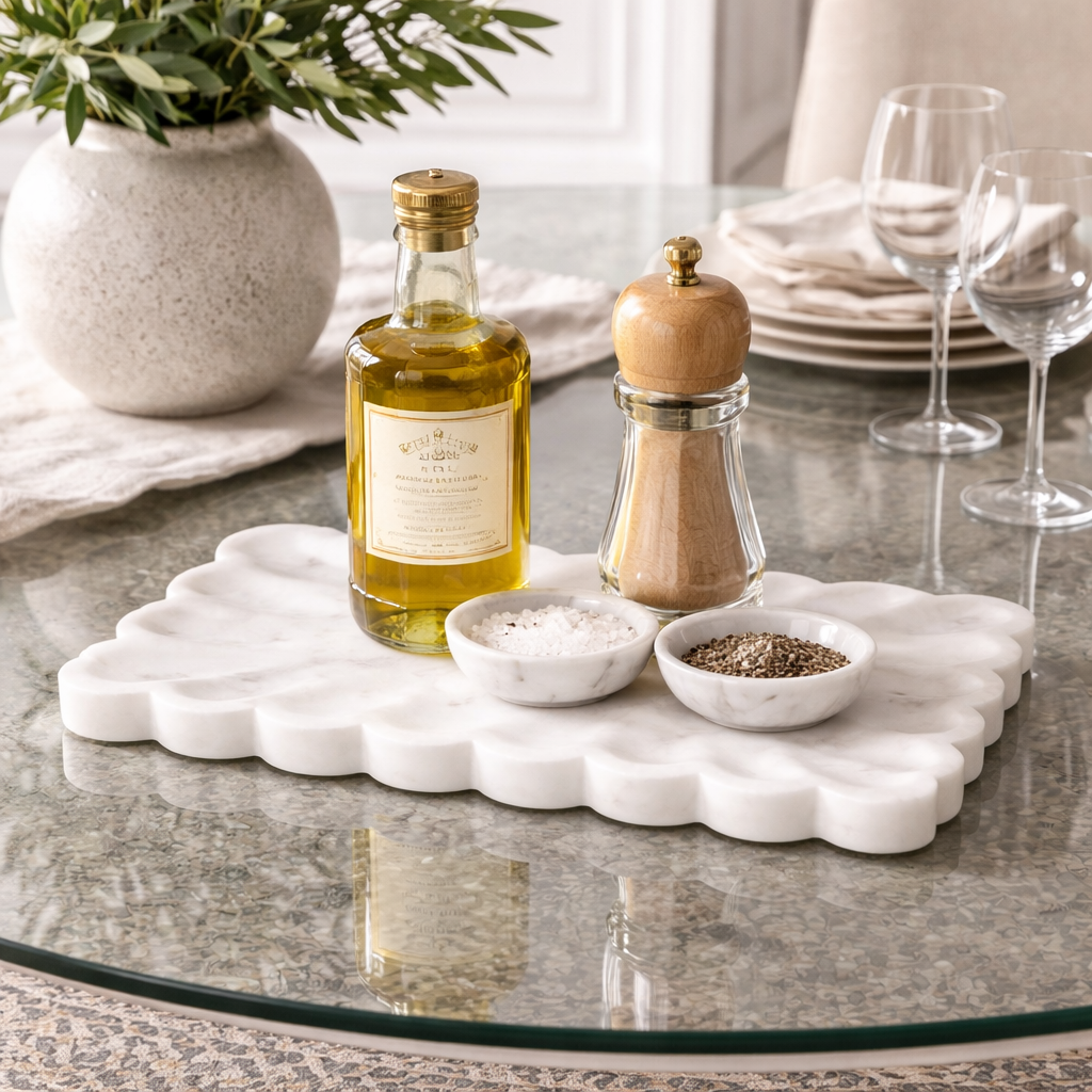 Marble Rectangular Plate : Camelia : White