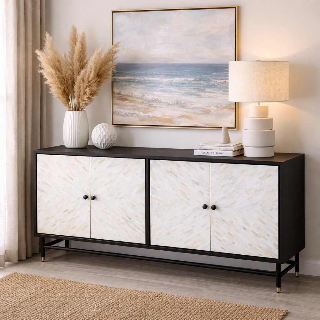 Buffet with Bone Inlay Feature Doors : Black & White