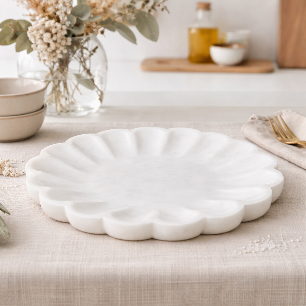 Marble Plate : Camellia : White