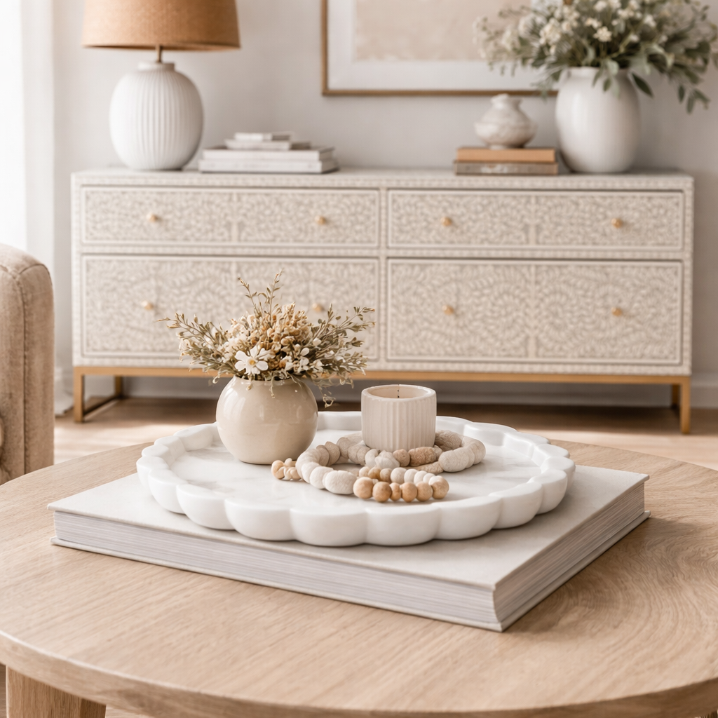 Marble Plate : Camellia : White