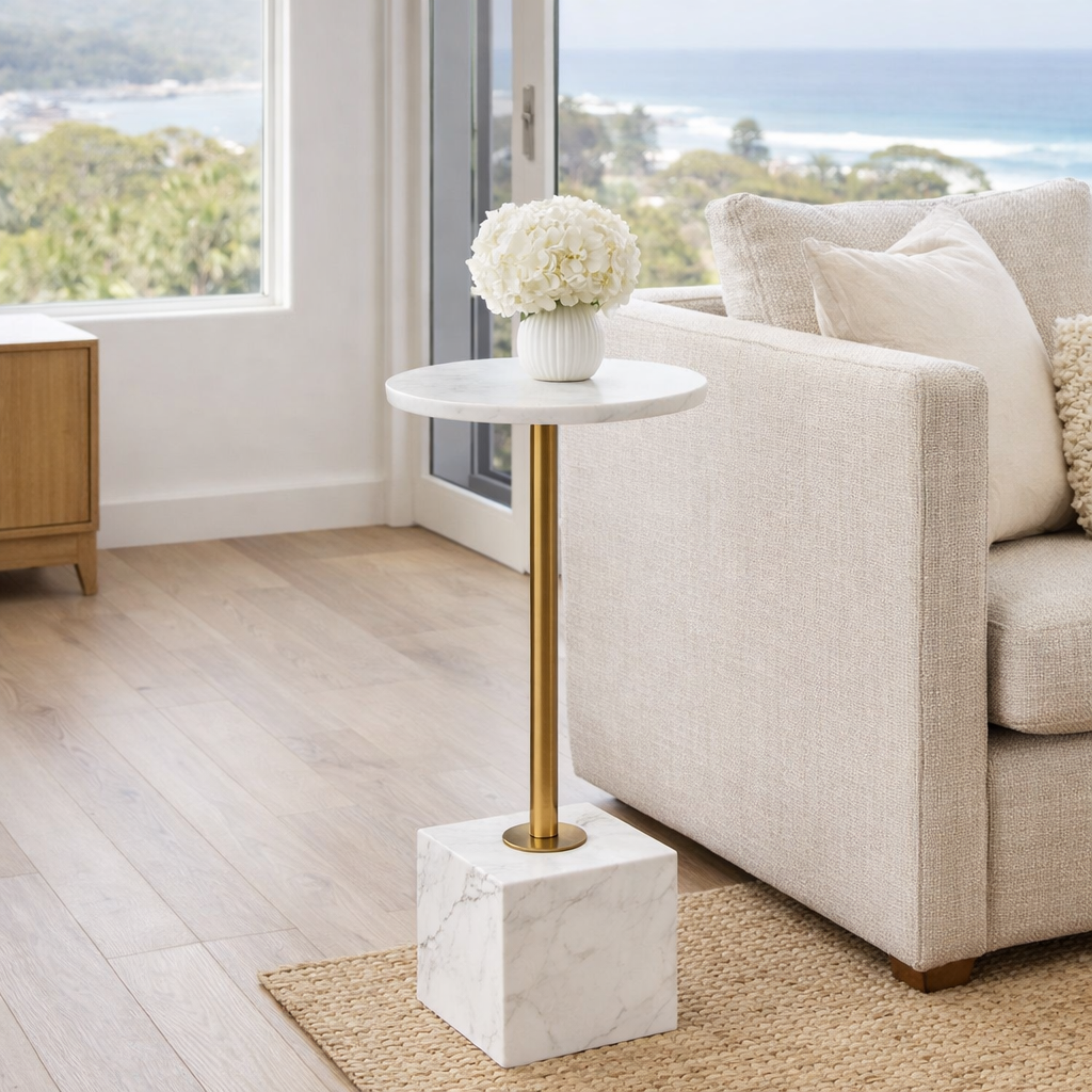 Marble Accent Table : White with Gold Stem