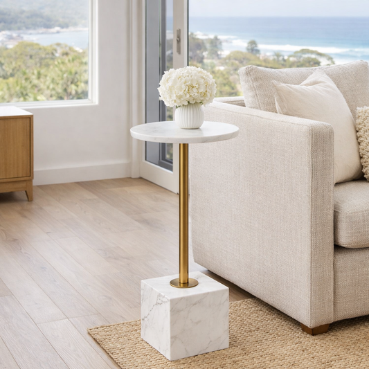 Marble Accent Table : White with Gold Stem