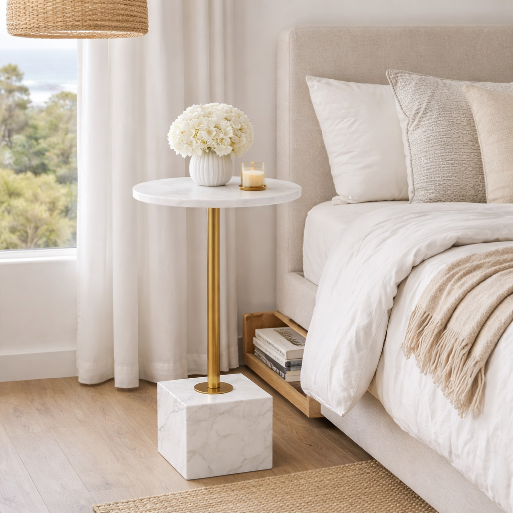 Marble Accent Table : White with Gold Stem