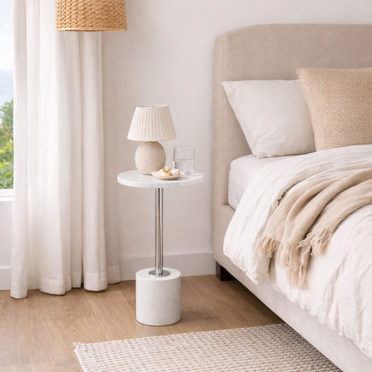 Marble Accent Table : White with Chrome Stem