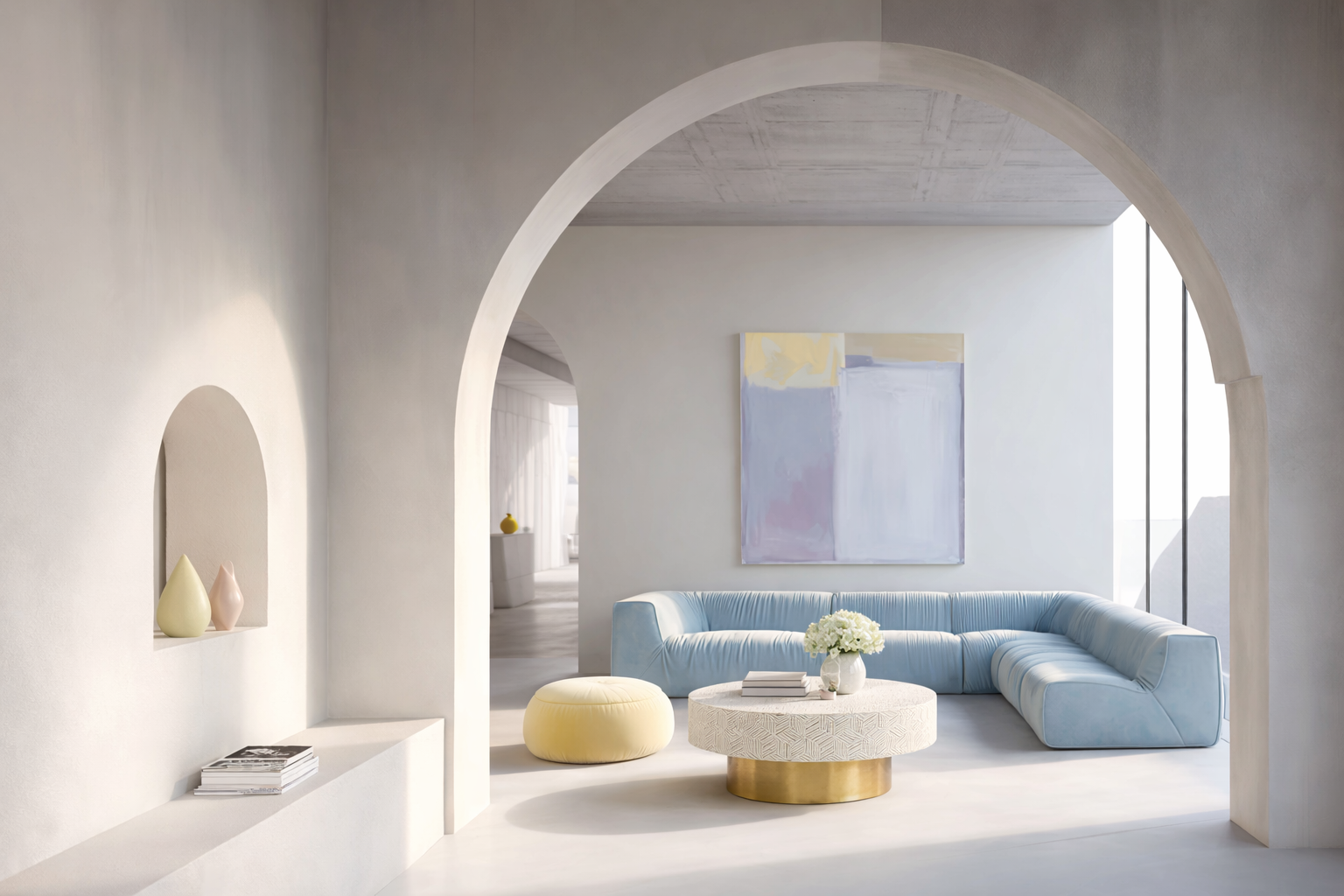 Bone Inlay Round Coffee Table : Criss Cross : White