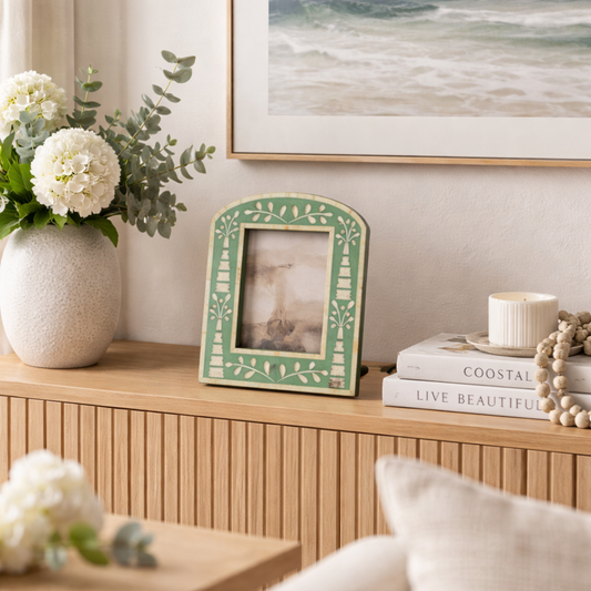 Bone Inlay Arched Photo Frame : Palm : Green