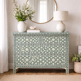 Bone Inlay 4 Drawer Chest : Hexafloral : Green
