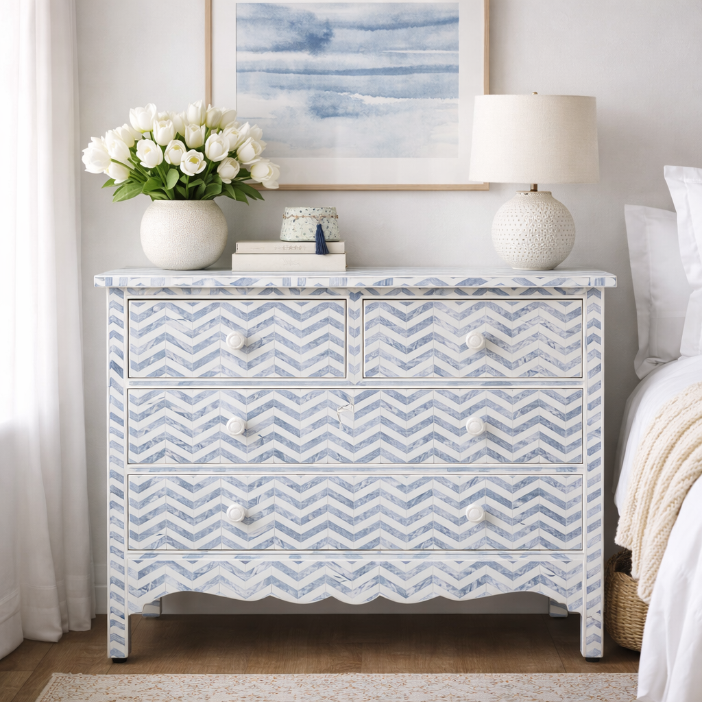 Bone Inlay 4 Drawer Chest : Zig Zag : Charcoal
