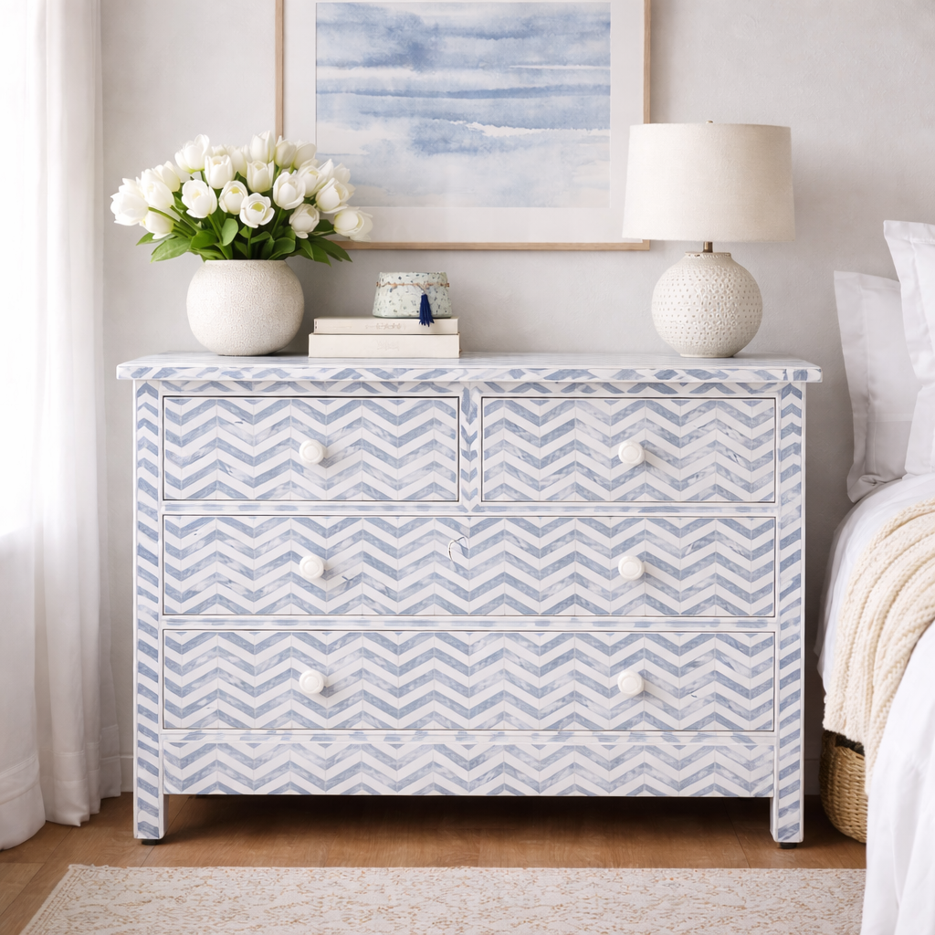 Bone Inlay 4 Drawer Chest : Zig Zag : Charcoal