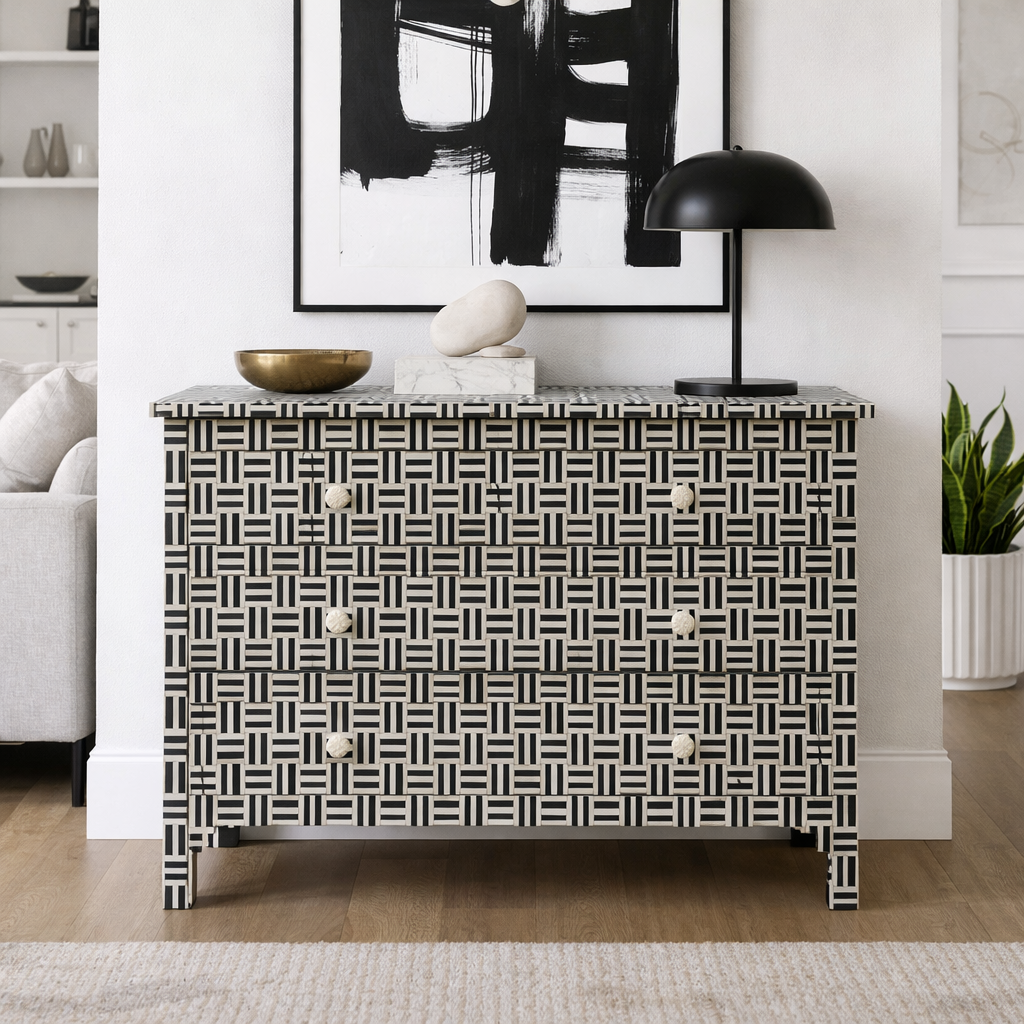 Bone Inlay 4 Drawer Chest : Nexus : Black