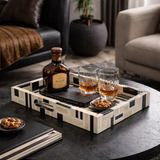 Bone Inlay Rectangular Tray : Interlock : Black & White