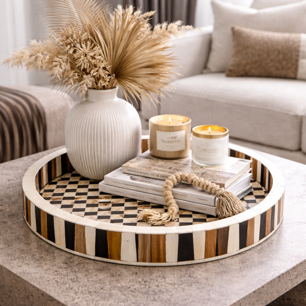 Bone & Timber Inlay Round Tray : Desert Loom : Black