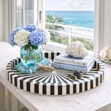 Bone Inlay Round Tray : Sunburst : Black