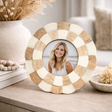 Bone & Timber Inlay Round Photo Frame : Scallop : Natural