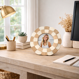 Bone & Timber Inlay Round Photo Frame : Scallop : Natural