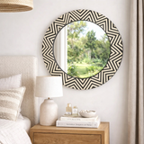 Bone Inlay Round Mirror : Zig Zag : Black