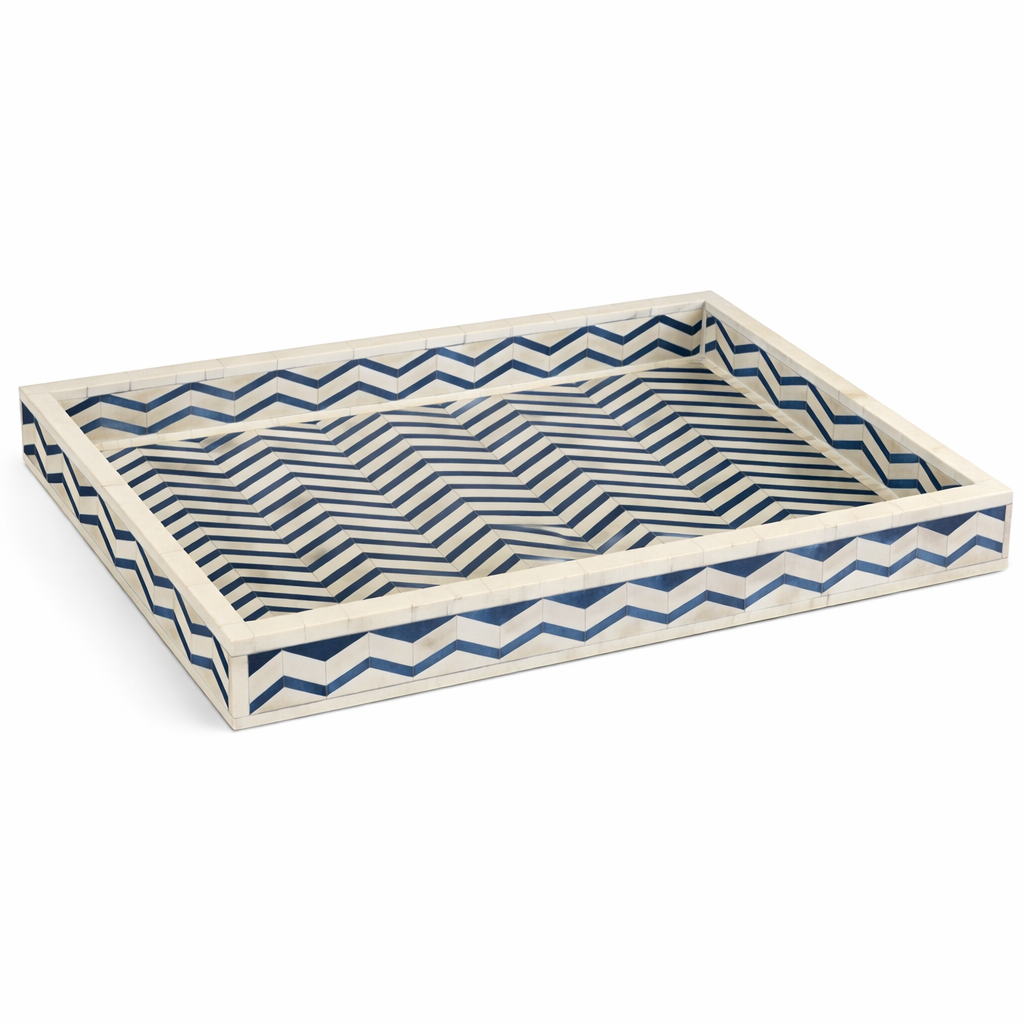 Bone Inlay Rectangular Tray : Zig Zag : Royal Blue