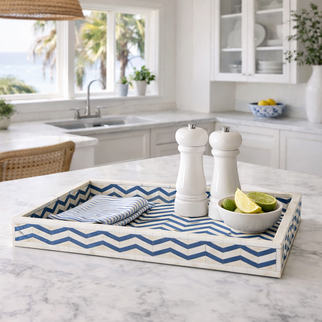 Bone Inlay Rectangular Tray : Zig Zag : Royal Blue