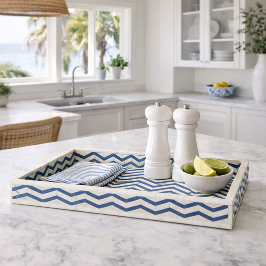 Bone Inlay Rectangular Tray : Zig Zag : Royal Blue