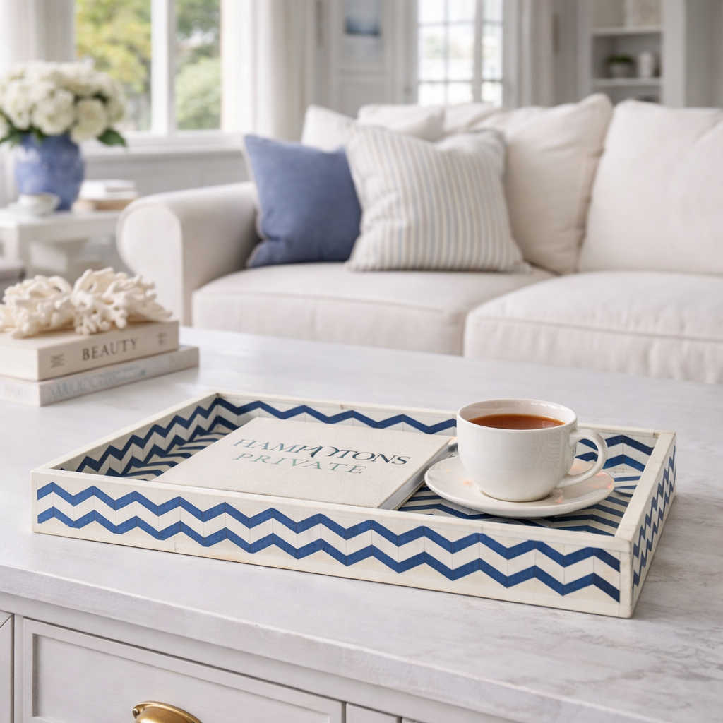 Bone Inlay Rectangular Tray : Zig Zag : Royal Blue