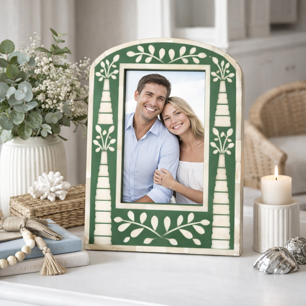 Bone Inlay Arched Photo Frame : Palm : Green
